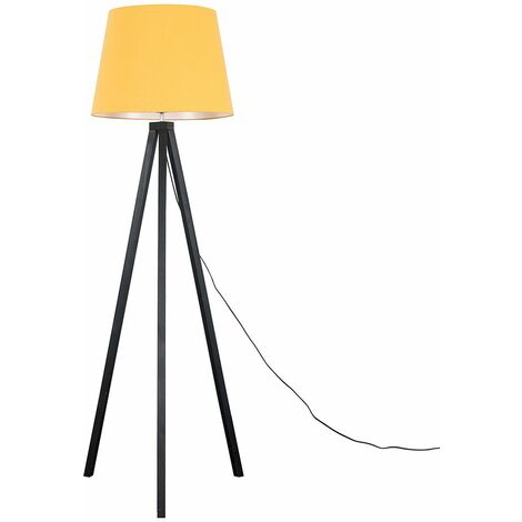 Black Wooden Tripod Floor Lamp with Fabric Lampshade