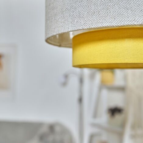 Weaver Pair of Modern Ceiling Pendant Light Shades In Mustard and Grey Herringbone Finish