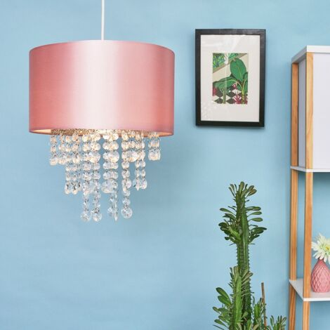 Jesmond Pink Ceiling Pendant Droplets Shade and B22 GLS LED 10W Warm White 3000K Bulb