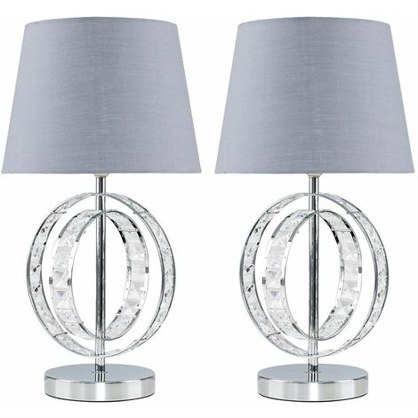Modern Chrome Touch Table Lamps with Cream Shades Complete with 5w LED Dimmable Candle Bulbs Pair of 3000K Warm White 