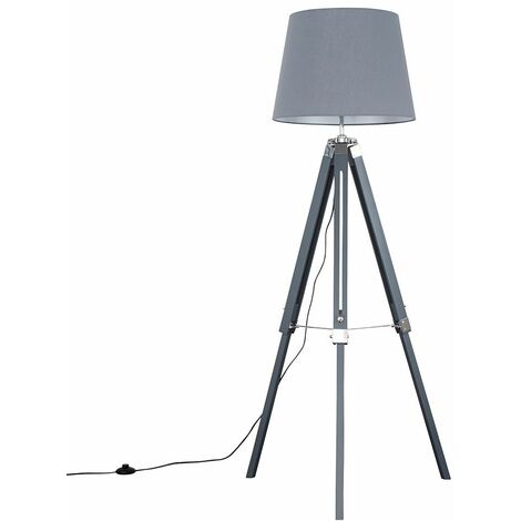 Tripod Floor Lamp Clipper Standing Light in Grey with Tapered Shade - Grey