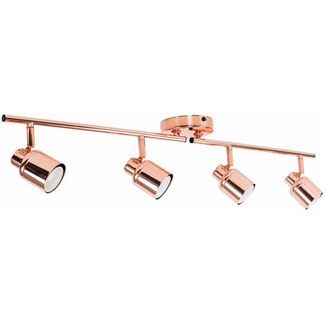 4 Way Spotlight Bar Copper Ceiling Light - Cool White LED Bulbs