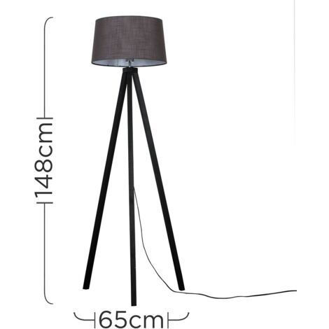 Modern Black Wood Tripod Floor Lamp With Grey Shade