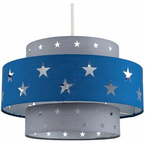 Cut Out Star 2 Tier Ceiling Light Shade Easy Fit - Blue & Light Grey - No Bulb