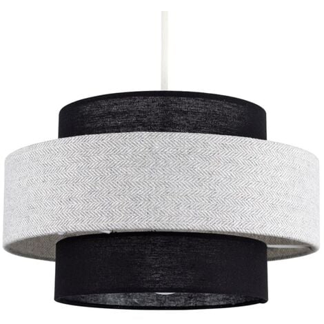 Weaver Modern Cylinder Ceiling Pendant Light Shade In Black and Grey Herringbone Finish
