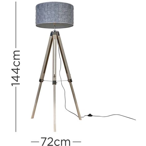 Clipper Distressed Wood and Silver Chrome Tripod Floor Lamp with Grey Felt Weave Light Shade