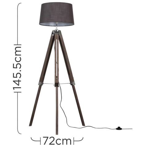 Clipper Modern Distressed Wood and Silver Chrome Tripod Floor Lamp with Grey Shade
