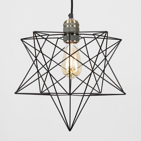 Sadira Retro Antique Brass Ceiling Pendant Light Fitting with Black Geometric Star Shade