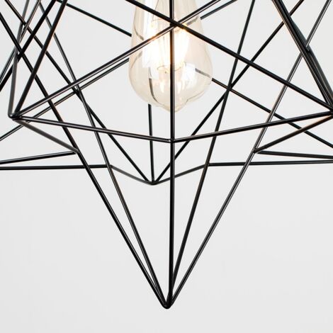 Sadira Retro Antique Brass Ceiling Pendant Light Fitting with Black Geometric Star Shade
