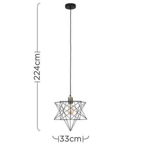 Sadira Retro Antique Brass Ceiling Pendant Light Fitting with Black Geometric Star Shade