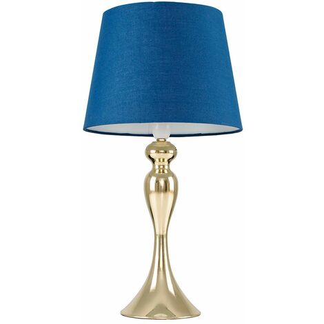 Touch table Lamp in Gold With Tapered Shade - Navy Blue - No Bulb