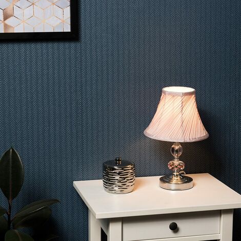 Chrome Touch Table Lamps With Pleated Pink Lampshade Acrylic Jewel Design - No Bulb