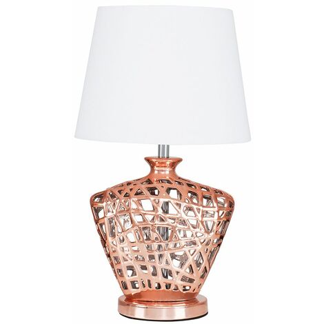 Copper Lattice Vase Table Lamp With Tapered Light Shade - White