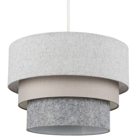 Aztec Round Modern 3 Tier Fabric Ceiling Pendant Lamp Light Shade in Herringbone- Includes 10w LED Bulb