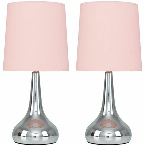 2 X Teardrop Touch Table Lamps Pink, Teardrop 21 High Brushed Steel Table Lamps
