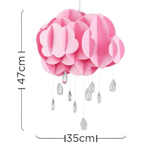 Children's Pink Layered Rain Cloud Ceiling Pendant Light Shade With Jewel Raindrop Water Droplets