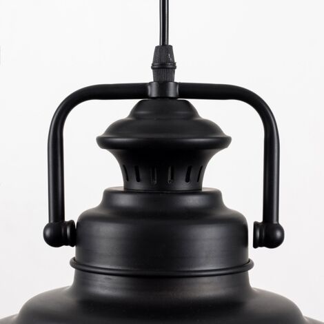 Duomo Industrial Style Black Metal Ceiling Pendant Light Fitting with LED Bulb