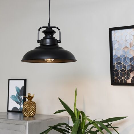 Duomo Industrial Style Black Metal Ceiling Pendant Light Fitting with LED Bulb