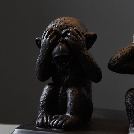 2 x Black Three Wise Monkeys Table Lamps Grey Shade - Add LED Bulbs