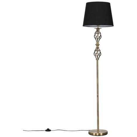 Double Twist Floor Lamp in Antique Brass with Tapered Shade - Black