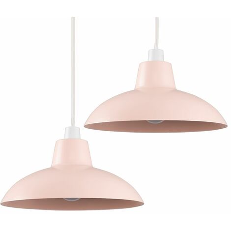 2 x Pink Metal Easy Fit Ceiling Pendant Light Shades 10W LED Bulbs Warm White