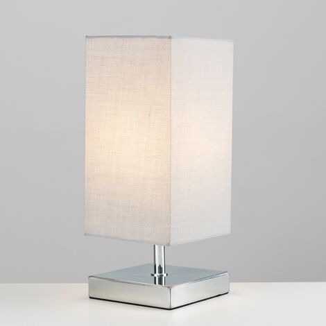 Pair Of Modern Square Polished Chrome Touch Table Lamps With Grey Shades