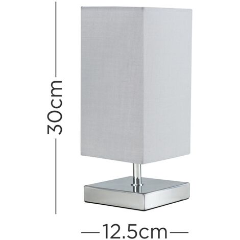 Pair Of Modern Square Polished Chrome Touch Table Lamps With Grey Shades