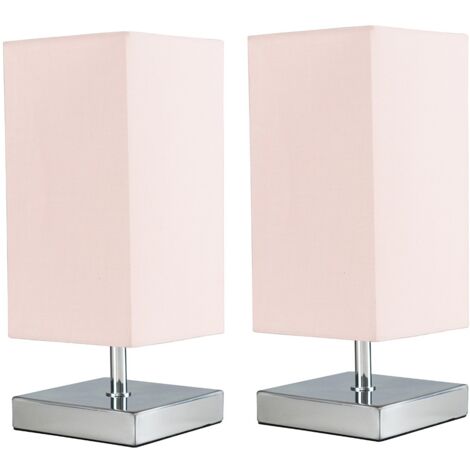 2 X Square Chrome Touch Table Lamps Shade 5w Led Dimmable Bulbs Warm White Pink 2 X Square Chrome Touch Table Lamps, 2 Bulb Lamp Shade