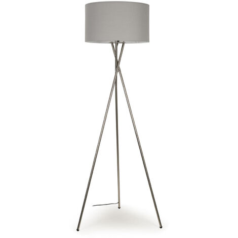Modern Copper Tripod Style Table Lamp with a Yellow Geometric Pattern Cylinder Light Shade 