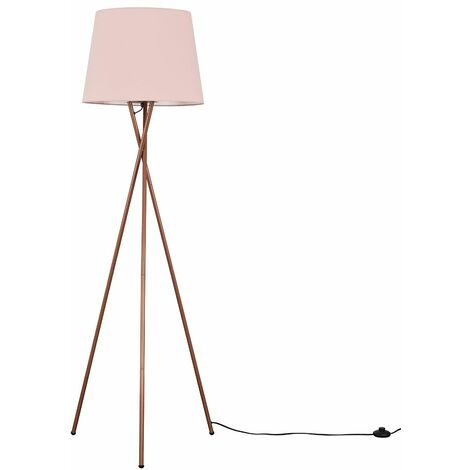 Tripod Floor Lamp in Copper + Tapered Aspen Shade - Pink - Including LED Bulb