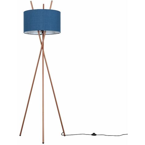 Crawford Tripod Floor Lamp in Copper with Large Reni Shade - Navy Blue - Including LED Bulb