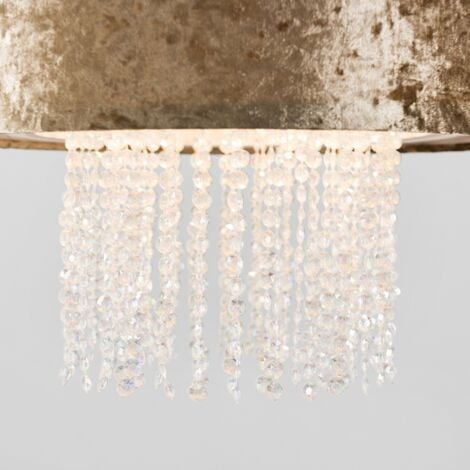 Boland Modern Gold Velvet Cylinder Ceiling Pendant Light Shade with Clear Acrylic Droplets