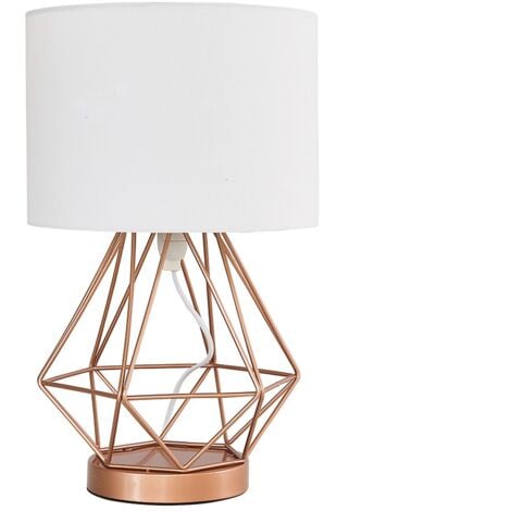Melrose Geometric Touch Table Lamp In Copper With Fabric Lampshades White No Bulb Melrose Geometric Touch Table Lamp In, Angus Geometric Table Lamp With White Shade
