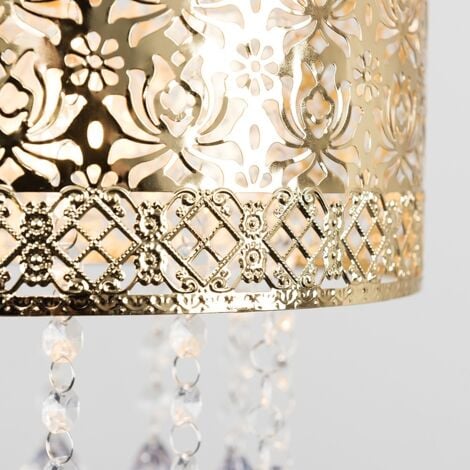 Enna Modern Intricate Pattern Gold Ceiling Pendant Light Shade with Jewel Droplets