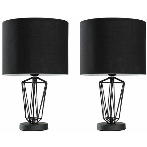 2 X Black Metal Wire Frame Table Lamps, Metal Wire Table Lamp