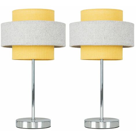 2 X Chrome Touch Table Lamps S, Grey Herringbone Table Lamp Shade