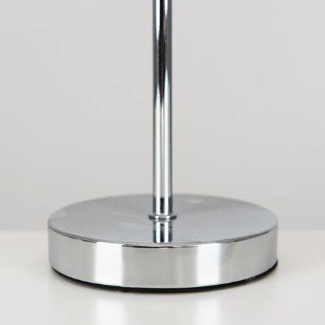Weaver Pair of Polished Chrome Touch Bedside Table Lamps with Grey Herringbone Shades