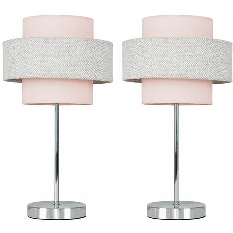 2 X Chrome Touch Table Lamps S Pink, Pink Table Lampshades