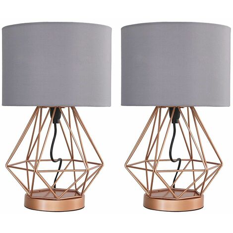 X Copper Touch Table Lamps Grey Shade, Angus Copper Geometric Base Table Lamp With White Shade