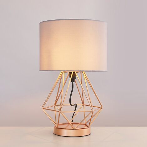 2 x Copper Touch Table Lamps + Grey Shade - Add LED Bulbs