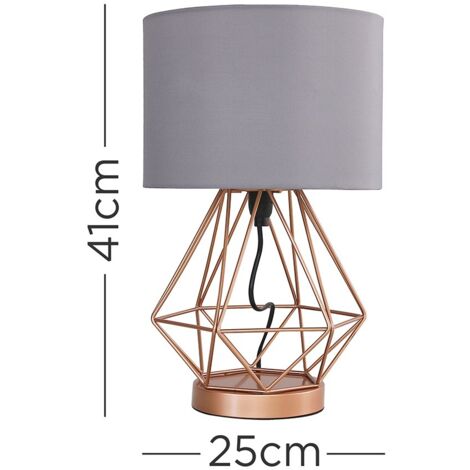 2 x Copper Touch Table Lamps + Grey Shade - Add LED Bulbs