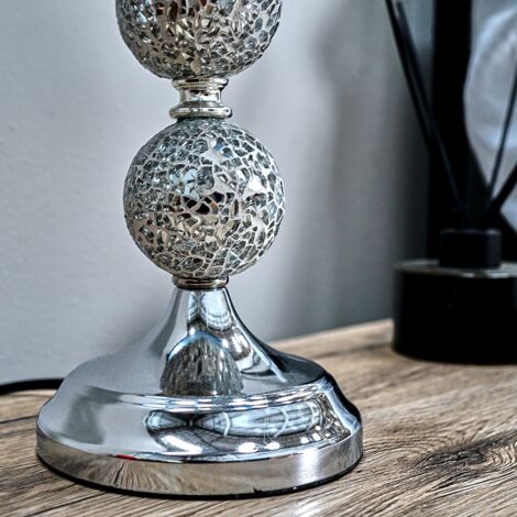 2 x Decorative Chrome & Mosaic Crackle Glass Table Lamps - Mustard - Including LED Bulb
