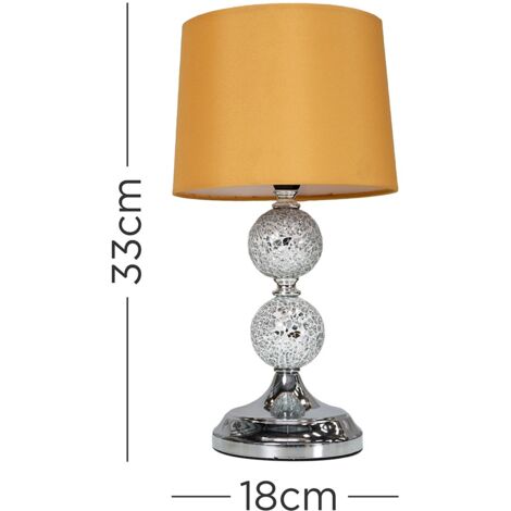 2 x Decorative Chrome & Mosaic Crackle Glass Table Lamps - Mustard - Including LED Bulb
