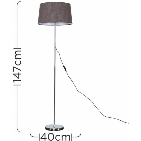 Charlie Stem Floor Lamp in Chrome with Doretta Shade - Grey - No Bulb