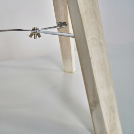 Chrome & Wood Tripod Table Lamp With Large Drum Shade - White - Including LED Bulb