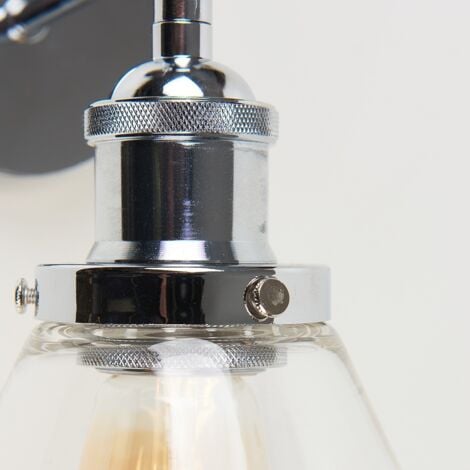 Lloyd Pair of Retro Style Polished Chrome Adjustable Knuckle Joint Wall Lights with Clear Glass Shades