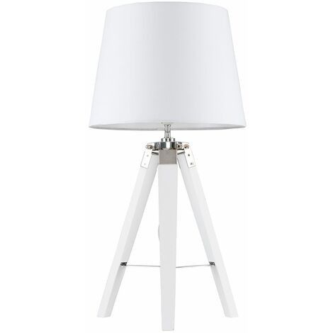 Cipper Table Lamp In White Wood And Chrome - White - No Bulb