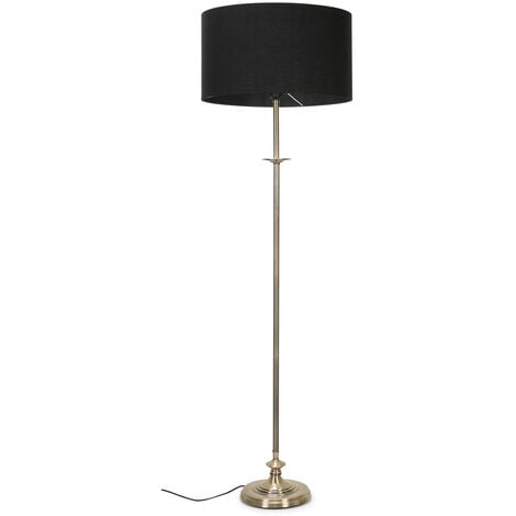 MiniSun Antique Brass Floor Lamp with Fabric Lampshade - Black