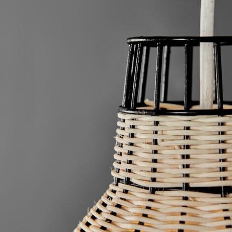 Alor Modern Natural Rattan Metal Basket Style Ceiling Pendant Light Shade