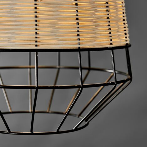 Alor Modern Natural Rattan Metal Basket Style Ceiling Pendant Light Shade